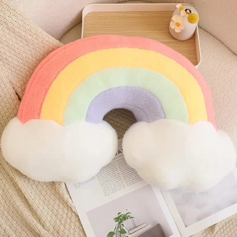 Doce cor arco-íris nuvem estrela lua travesseiro de pelúcia recheado macio flor brinquedo lance travesseiro almofada casa sofá decoração presente para amigo