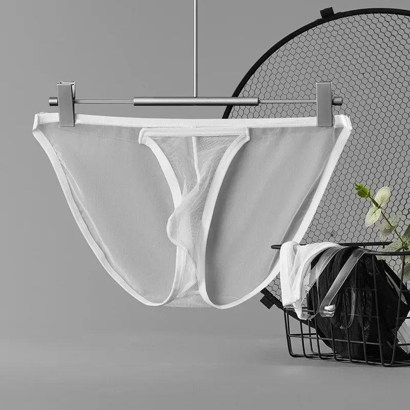 Intimo da uomo Slip sexy a rete intera trasparenti Intimo da uomo sexy traspirante a vita bassa in seta di ghiaccio sottile — image 2