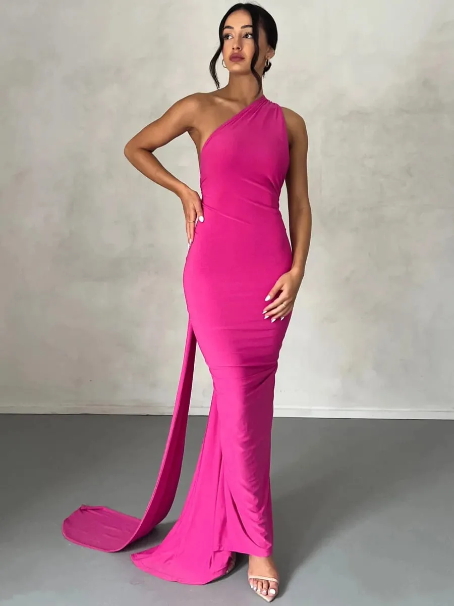 Robe longue sans manches pour femme, asymétrique épaule dénudée, écharpe réglable, boucle froncée, dos nu, moulante, tenue de fête, de Festival, robe longue élégante