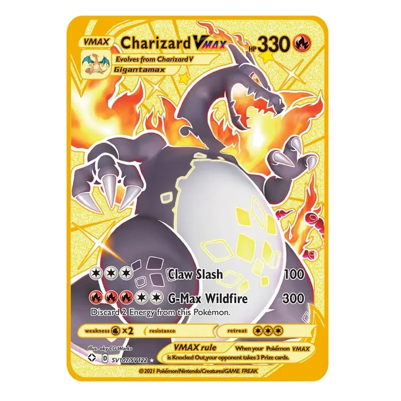 2026 ใหม่ Pokemon การ์ดโลหะ 10000 คะแนน Arceus Charizard Super Card Golden ภาษาอังกฤษ Mewtwo Vmax GX EX อะนิเมะคอลเลกชันการ์ดของขวัญ