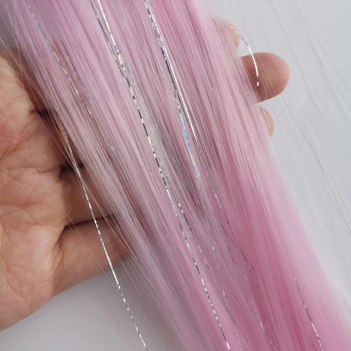 คลิปต่อผมสีผสมเงิน Tinsels Hairpieces สายรุ้งสังเคราะห์ Holiday Party ไฮไลท์สำหรับหญิงสาว — image 6