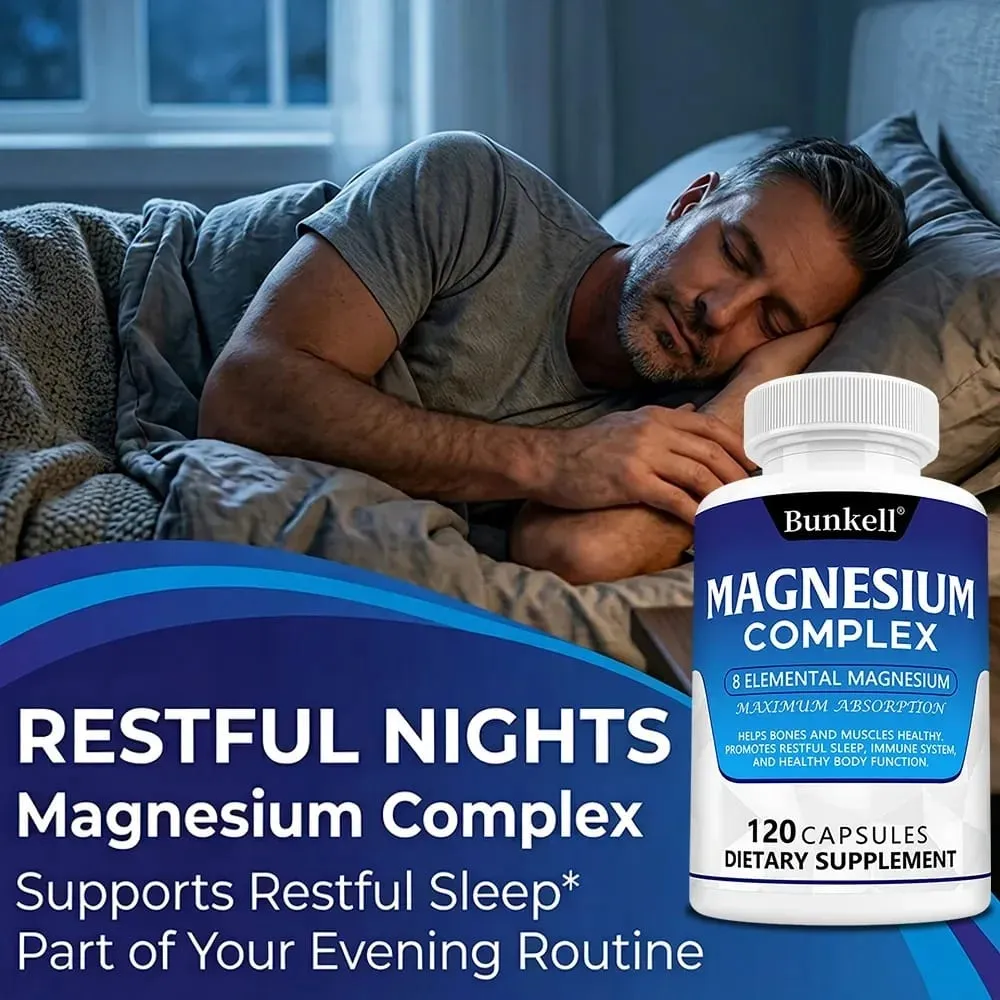 Magnesium Complex Supplement 8 Elemental 1000mg - para sa Bones Muscle Recovery Energy Vegan Non-GMO 120 Capsules — image 2