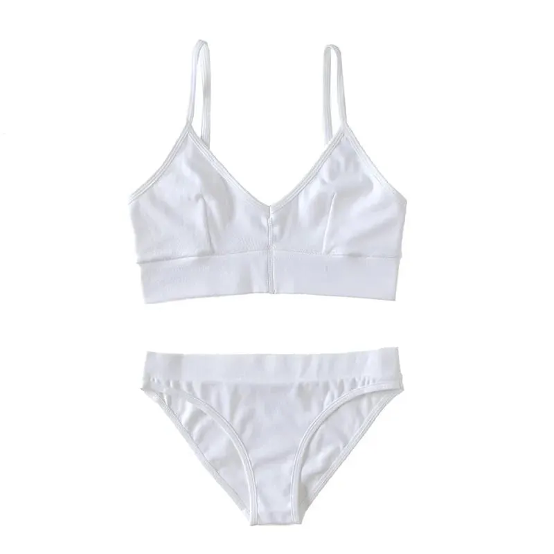 Women's Ribbed Wireless Bralette Set Solid Color Thin Strap Camisole Bra and Triangle Briefs Lingerie — image 2