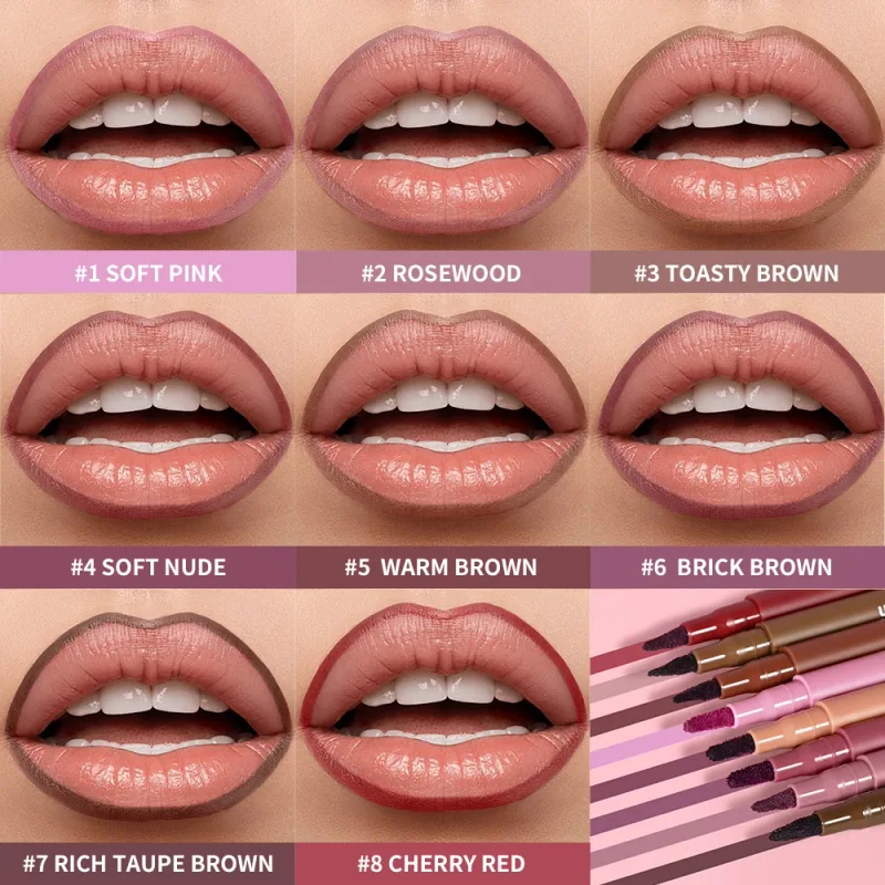 Waterproof 2 In 1 Lip Stain And Liner Pen Long Lasting Smudge Proof Kiss Proof Transfer Resistant 8 Colors Makeup Lip Pencil — image 5