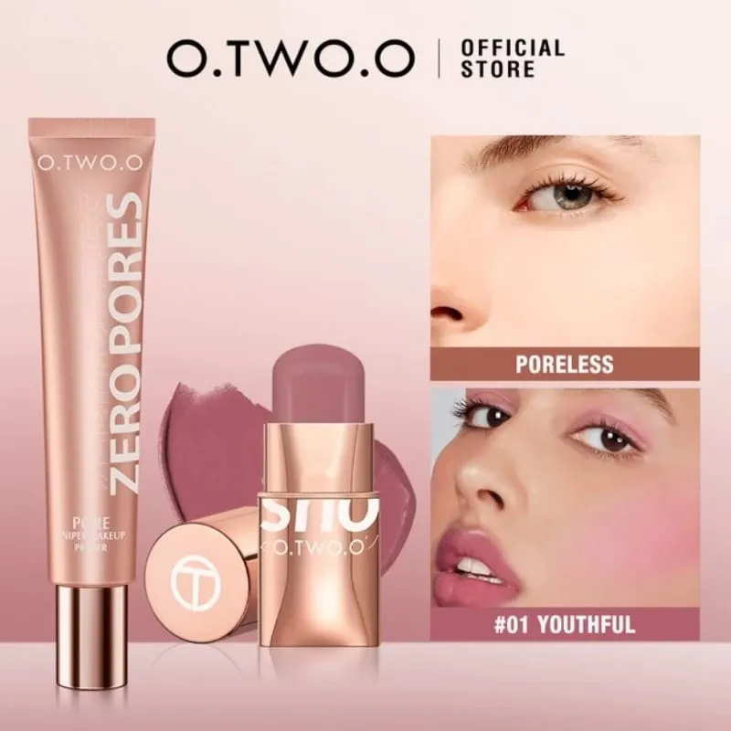 O.TWO.O 2-teiliges Make-up-Set mit mehreren Lippenstiften, Rougestift, Gesichtsgrundierung, Make-up-Basis, ölkontrollierend, wasserfest, leicht, Make-up für Frauen