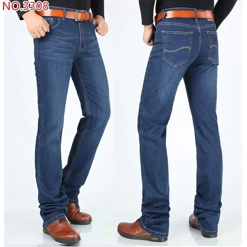 Extra Long Pants 117CM Tall Men 195CM Plus Size 42 44 46 Classic Blue Stretched High Waisted Elastic Trousers Denim Slim Jeans