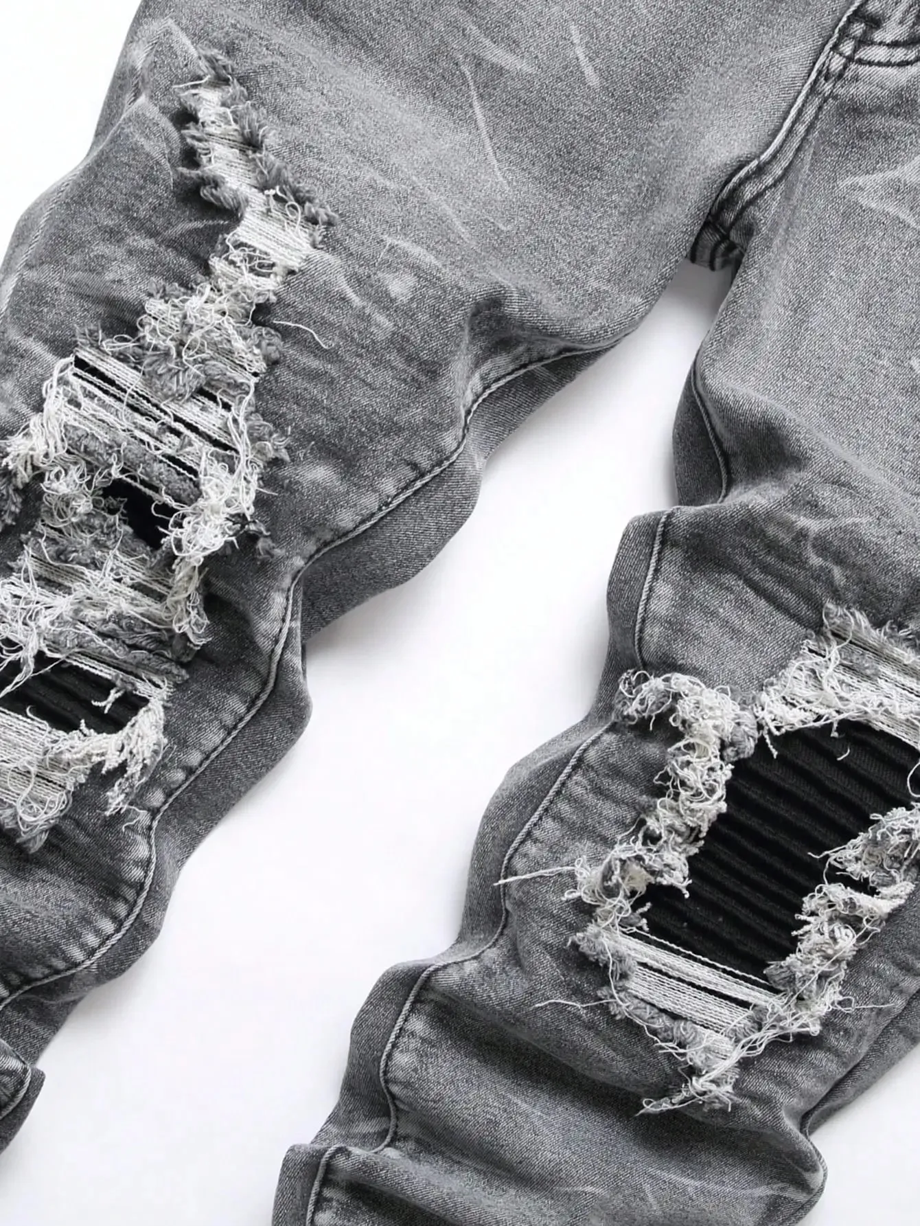 Jean en Denim extensible pour hommes, Streetwear, trous en Patchwork déchiré, taille élastique, pantalons décontractés, coupe Slim, pantalon droit — image 2