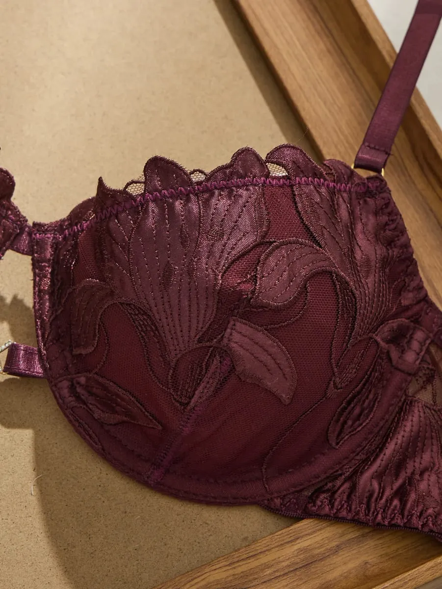 Set reggiseno rosso brunastro Design a doppio strato Nessuna irritazione della pelle Biancheria intima confortevole Bralette a blocchi di colore alla moda da donna — image 3