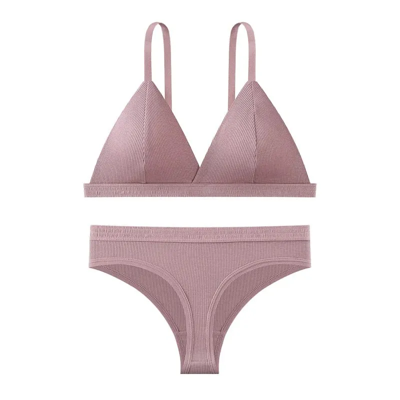 Sömlös BH och trosor Set Enfärgad Bralette Tunna Trådlösa BH Låg midja Stringtrosa Sexiga Underkläder Set Damunderkläder — image 14