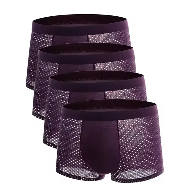 4Pcs Mesh Men's Underwear Ice Silk Cool Breathable Comfortable Fashion Sexy Men's Boxer Shorts