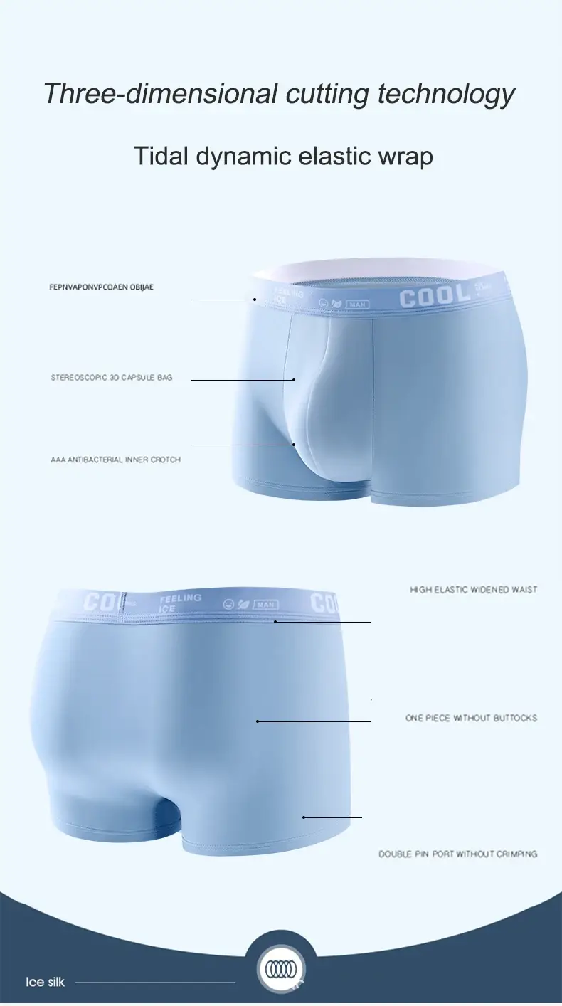 Boxers en soie glacée pour hommes, sous-vêtements en graphène, respirants et confortables, culottes ultra fines, tronc, grande taille 6XL — image 6