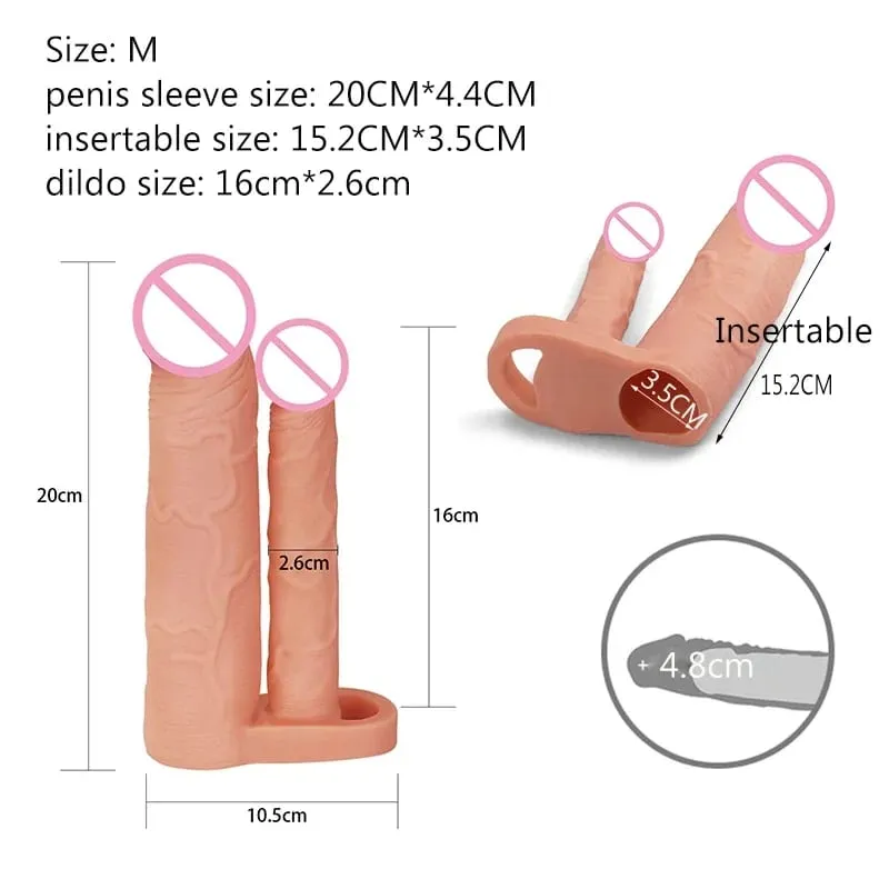 Dildo สมจริงอวัยวะเพศชาย Extender Sleeve ถุงยางอนามัยแบบใช้ซ้ำได้สอดใส่คู่ Plug Anal Dildo Intimate Goods เพศของเล่นสำหรับผู้ชาย