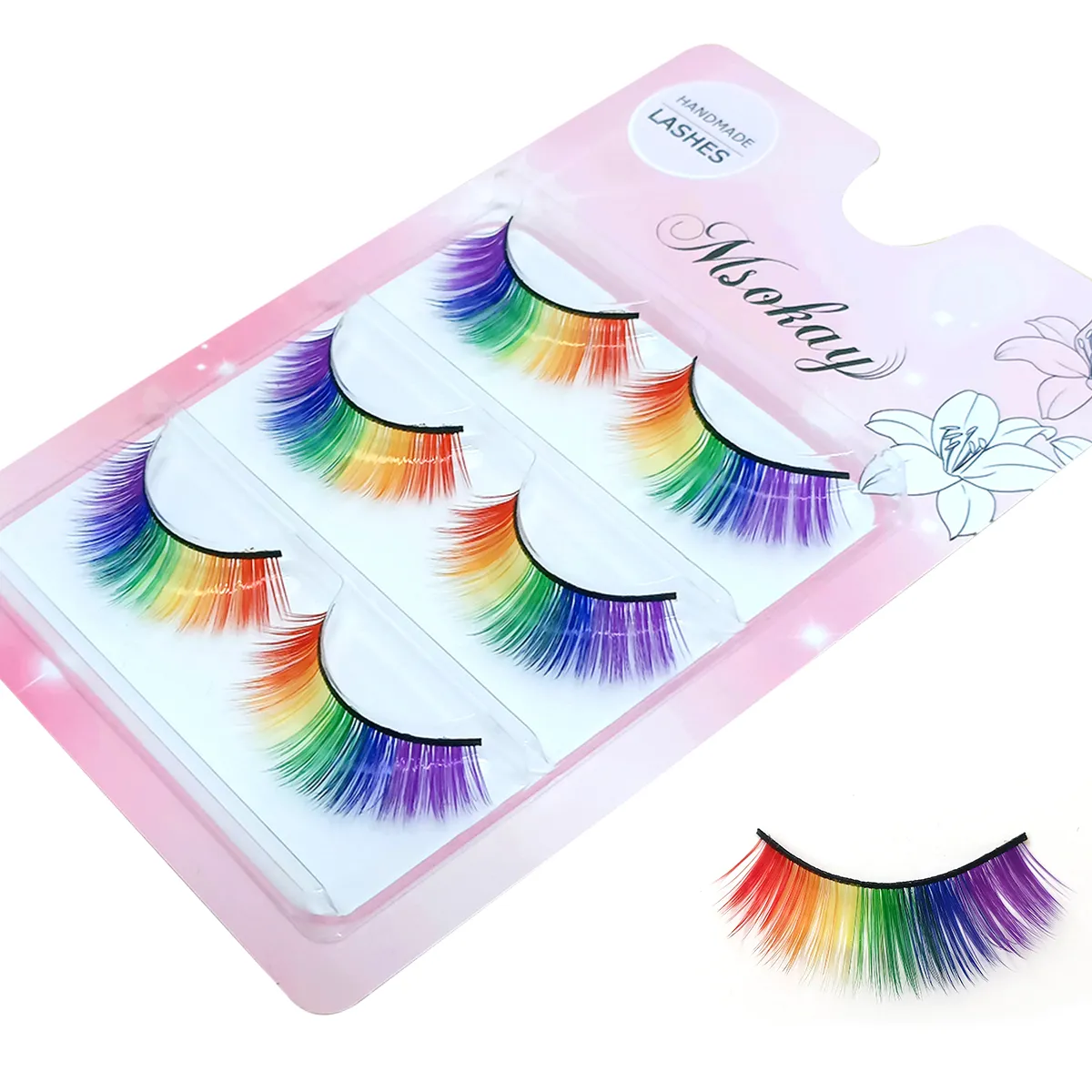 3 Paar 3D flauschige bunte Wimpern, falsche Wimpern, Regenbogenfarben, Zilien für Puppen, Make-up, gefälschte Wimpern, lange Wimpernverlängerung — image 3