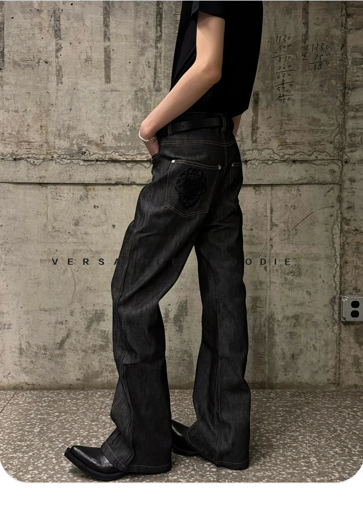 2026 ฤดูใบไม้ผลิ Original COW Scimitar Bootcut กางเกงยีนส์ผู้ชายกางเกง Commuter กางเกงปัก