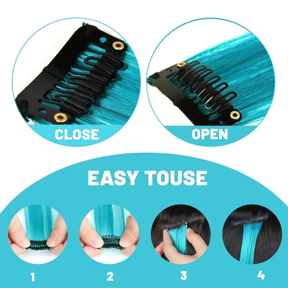 22 นิ้วต่อผมสี Light Blue Party Highlights คลิปในส่วนขยายของผมสังเคราะห์สี Party Hairpieces ตรง — image 3