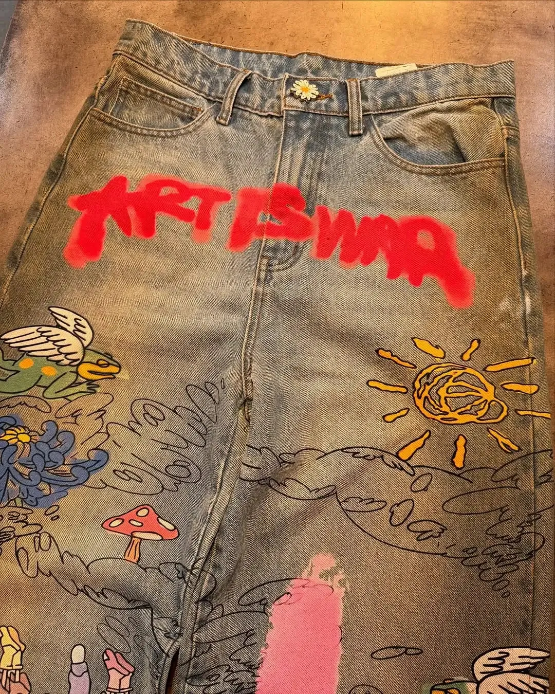 Y2K American Fashion Super großes lustiges Muster bedruckte lässige Jeans Hip Hop Gothic High Waist Wide Leg Hose — image 4
