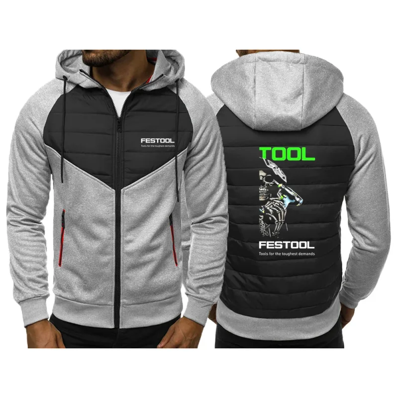 2025 Personality Patchwork Hoodies Spring And Autumn Zipper Hooded Coat Men's Festool Tools Graphics Logo Print Slim Jacket — image 5