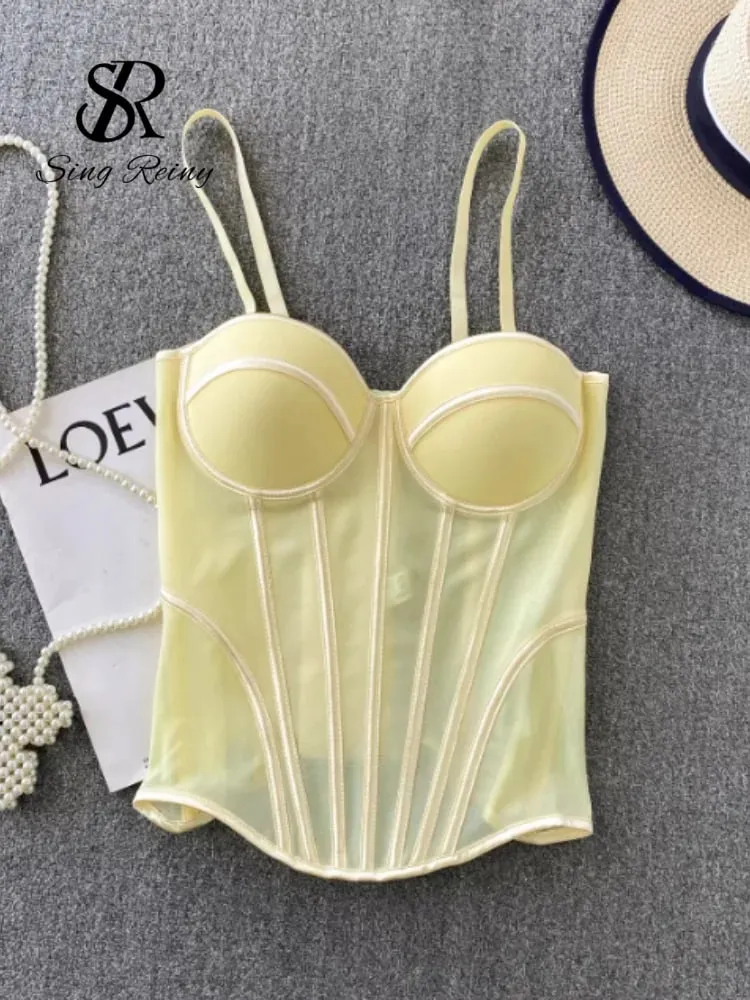 Corset de luxe en maille pour femmes, Camisole à bretelles, Lingerie solide, haut d'été de haute qualité, contrôle du ventre, débardeur de fête transparent, 2026 — image 3
