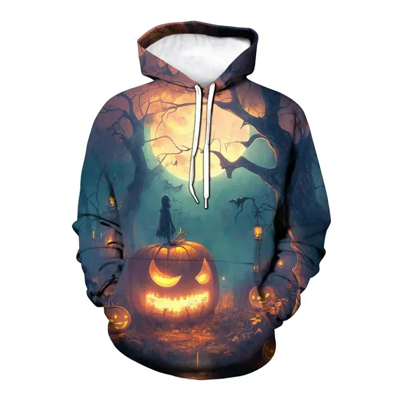 Novelty Halloween Pumpkin Graphic Hoodie Men 3D Printed Skull Sweatshirt Casual Long Sleeve Pullovers Tops Autumn Casual Hoodies — image 3