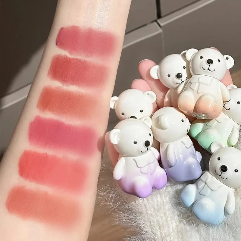 ART VALUE Cute Bear Makeup Set Include 6*Matte Liquid Lipstick 2*Bear Ornaments 1*Lip Balm 1 Mirror 1*Necklace Gift Cosmetic Kit