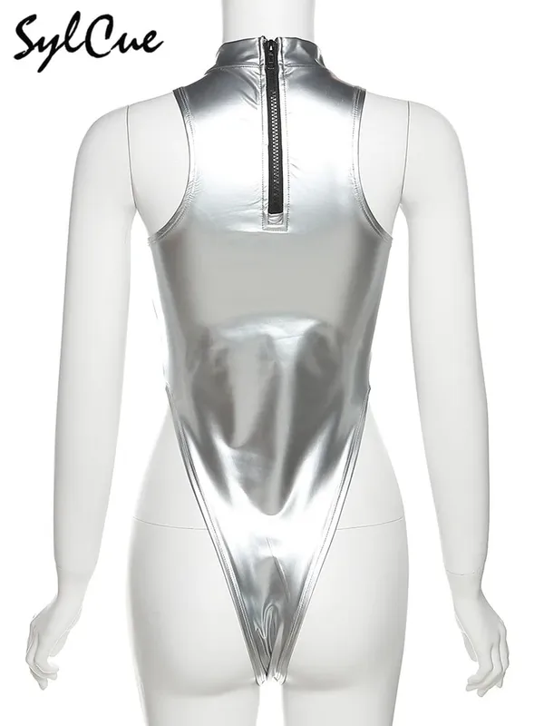 Sylcue Argento Riflettente Trasparente Personalità Fiducia in Se stessi Avant-Garde Sexy Maturo Hot All-Match Tuta da Donna Stretta — image 4
