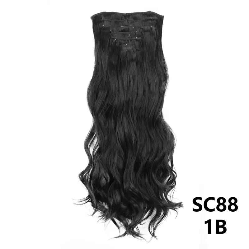 Sintetik Lurus Panjang 16 Klip Dalam Sambungan Rambut 7 Keping/Set Serat Suhu Tinggi Potongan Rambut Berambut Perang Hitam Coklat Untuk Wanita — image 22