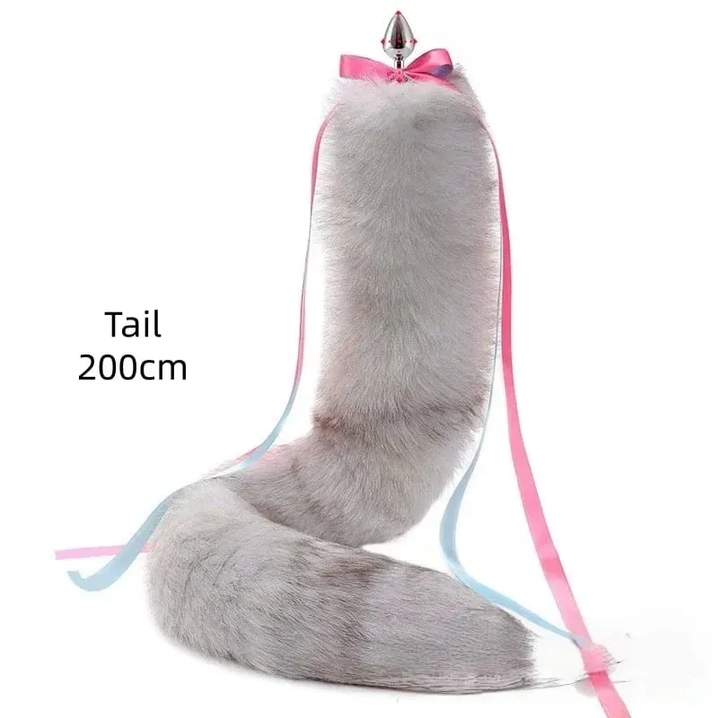 200 cm měkký anální kolík z pravé kožešiny Fox ocas s děleným designem kovový anální kolík pro ženy Cosplay Kostýmy Flirt Smyslové sexuální hračky — image 11