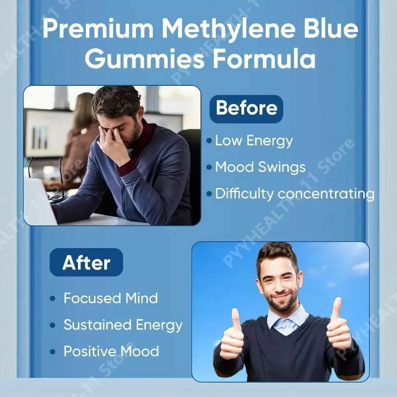 Methylenblaue Gummibonbons, 5 mg, 30/60 Karat, Blaubeergeschmack für anhaltende Energie, geistige Klarheit und Stimmung, zelluläre Unterstützung — image 4