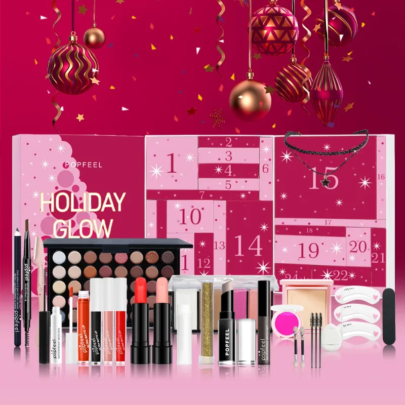 Set Mekap Lengkap Kalendar Cuti Glow Advent 24 Hari dengan Berus Penjagaan Kulit & Kosmetik 24 Kotak Hadiah Surprise Beauty — image 3