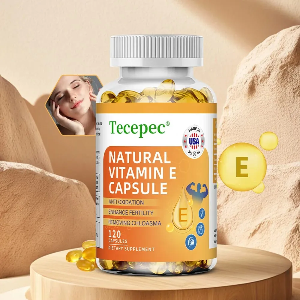 Vitamin-E-Kapseln unterstützen die Blutzirkulation, wirken antioxidativ und hellen den Hautton auf. Tägliche Vitaminergänzung für die Schönheit und Gesundheit — image 1