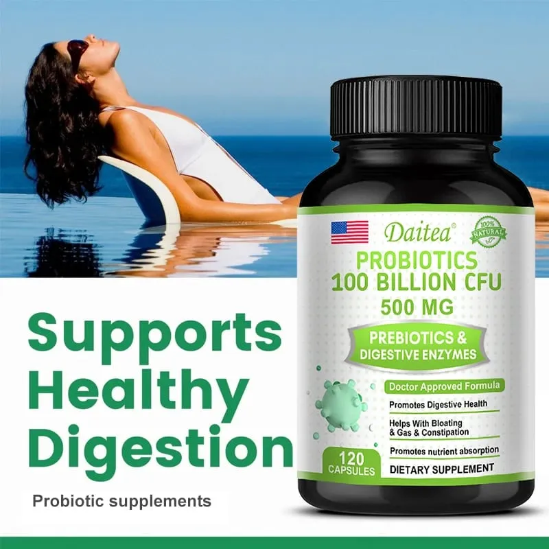 Probiotici 100 miliardi di CFU con prebiotici ed enzimi digestivi Salute dell'intestino Digestione Sollievo dal gonfiore e supporto immunitario — image 4
