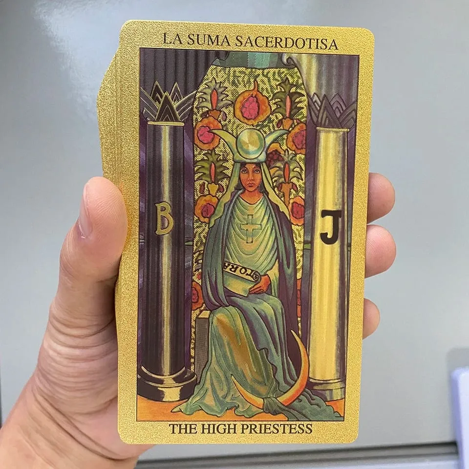 Gioco di carte dei Tarocchi in lamina d'oro Mazzo di divinazione bilingue spagnolo inglese con guida Profezia Set di lettura oracolo per principianti — image 4