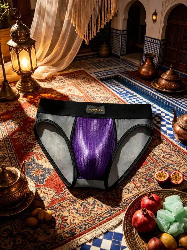 Slips Patchwork en maille transparente pour hommes, pochette brillante à rayures verticales, taille basse, large ceinture élastique, sous-vêtements respirants pour hommes DP923 — image 2
