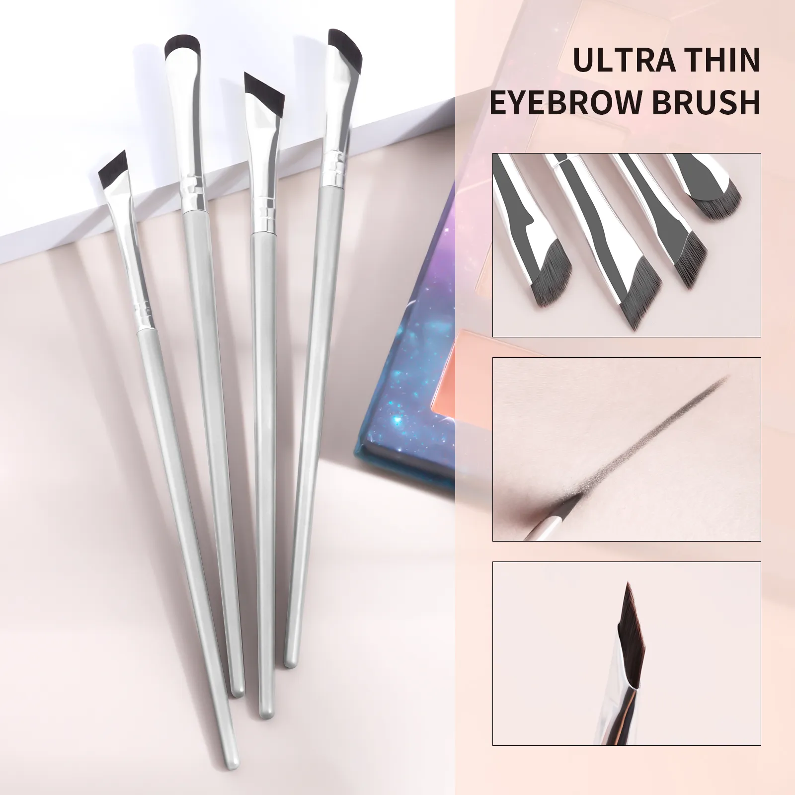 4Pcs Ultra Thin Angled Eyebrow Brushes Set Fine Precise Brow Brush para sa Eyebrow Powder Gel Liner Eye Makeup Tools — image 3