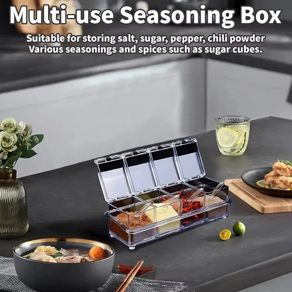 Kitchen Accessories Gourmet Acrylic Seasoning Box with 4 Serving Spoons Spice Jar Set Condiment Cruet Bottle Kitchen Supplies — image 5