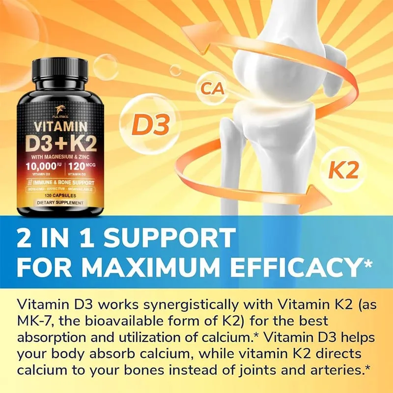 High Absorption Vitamin D3+K2 Supplement with Magnesium & Zinc Supports Bone Teeth Muscle & Immune Health for Daily Life — image 2