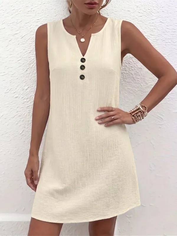 Plus Size Casualowa sukienka bez rękawów z guzikami, zapewniająca swobodny styl i wygodę — image 6