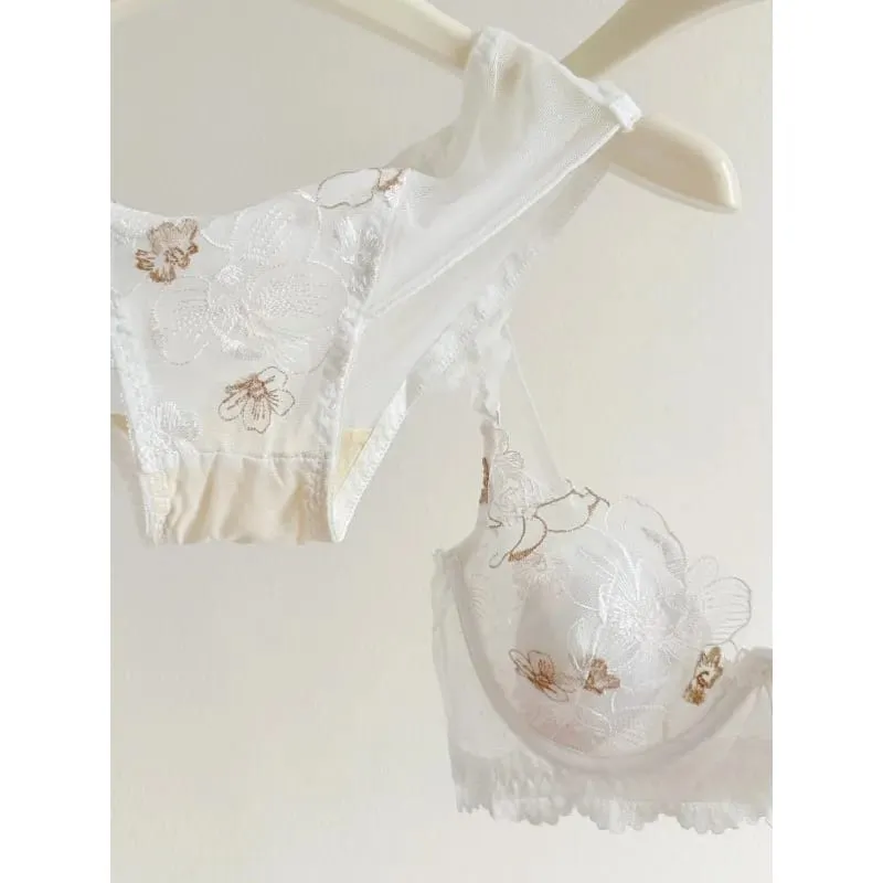 Ensemble de soutien-gorge français en dentelle florale, à armatures douces, bonnet de lapin Ultra fin, grande taille, minimiseur, ensemble de Lingerie Sexy pour femmes, usage quotidien — image 6
