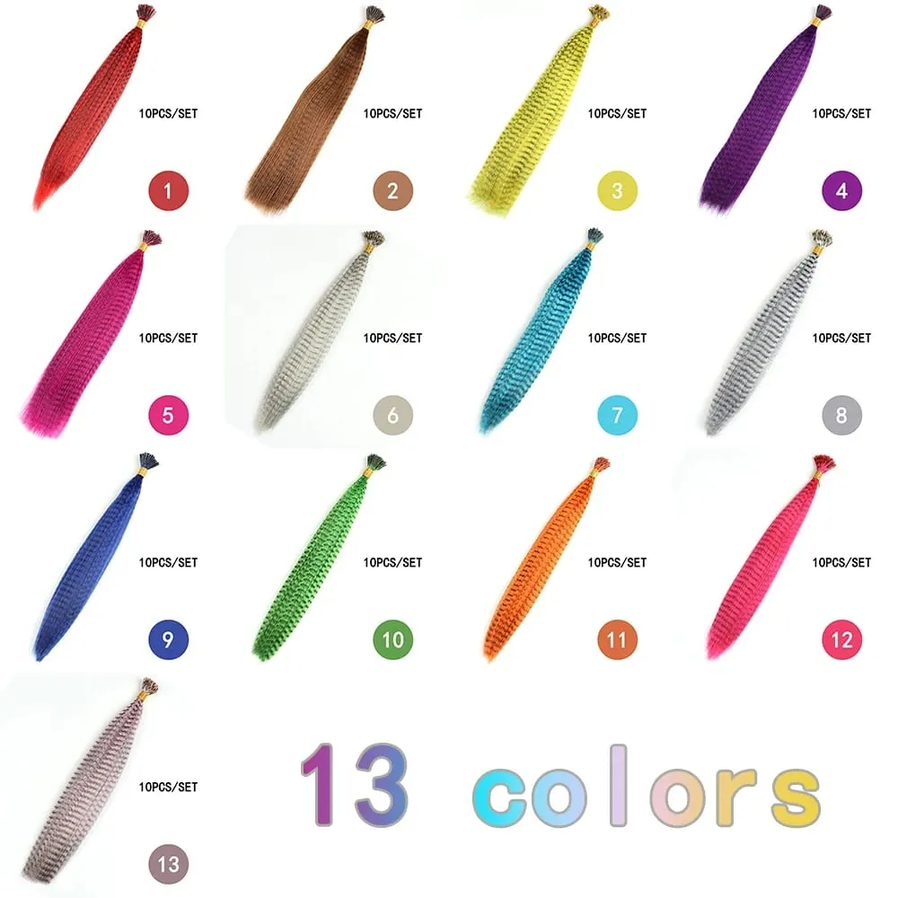Estensioni dei capelli con piume sintetiche colorate 16 pollici 10 pezzi/pacco blu viola per le donne Parrucchino di piume Zebra Line — image 7
