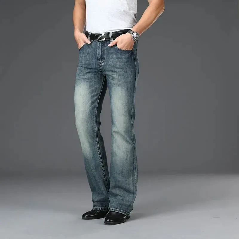 Jeans svasati in denim Pantaloni da uomo in denim con taglio a stivale Comodi pantaloni neri blu casual larghi leggermente sottili classici per bootcut maschile — image 4