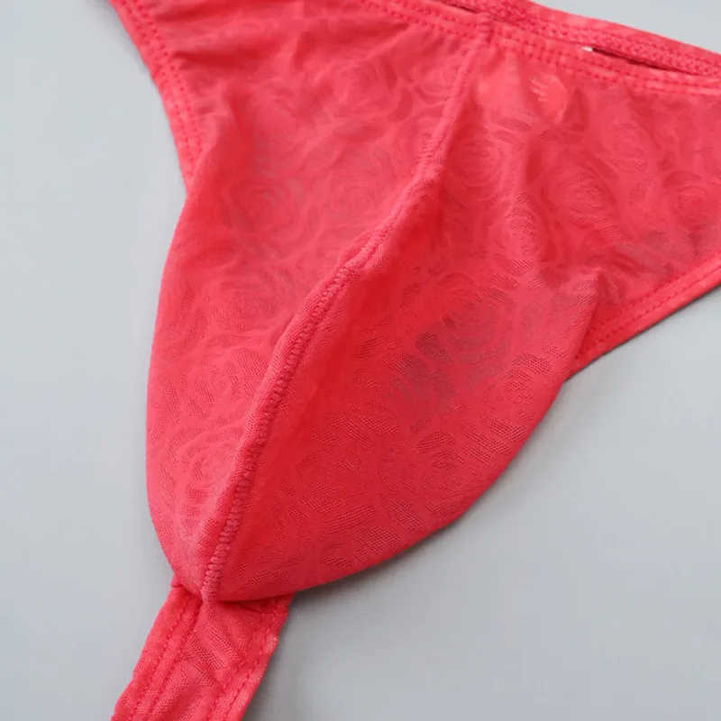 Men Lace Jacquard G-string Underwear High Stretchy Large Pouch Thong Panties Sexy Gays Erotic T-back Underpants — image 9