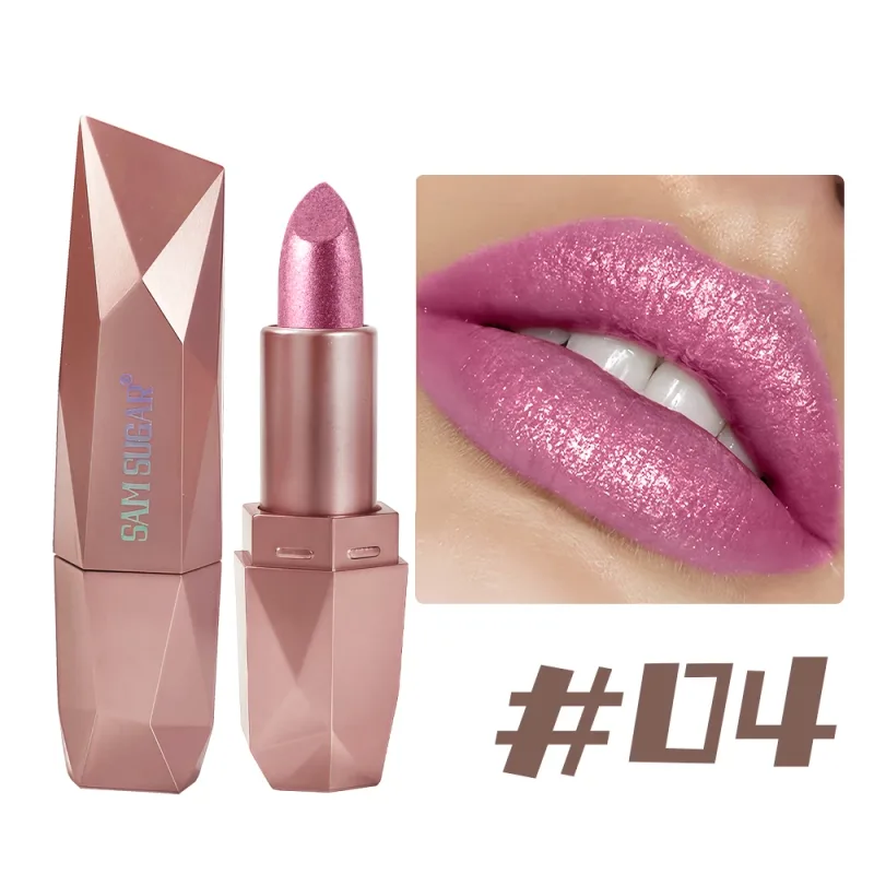 Gincu Berkilauan Berlian Tahan Lama Pelembap Kalis Air Berpigmen Tinggi Metallic Shine Pearlescent Non Stick Cup Gincu