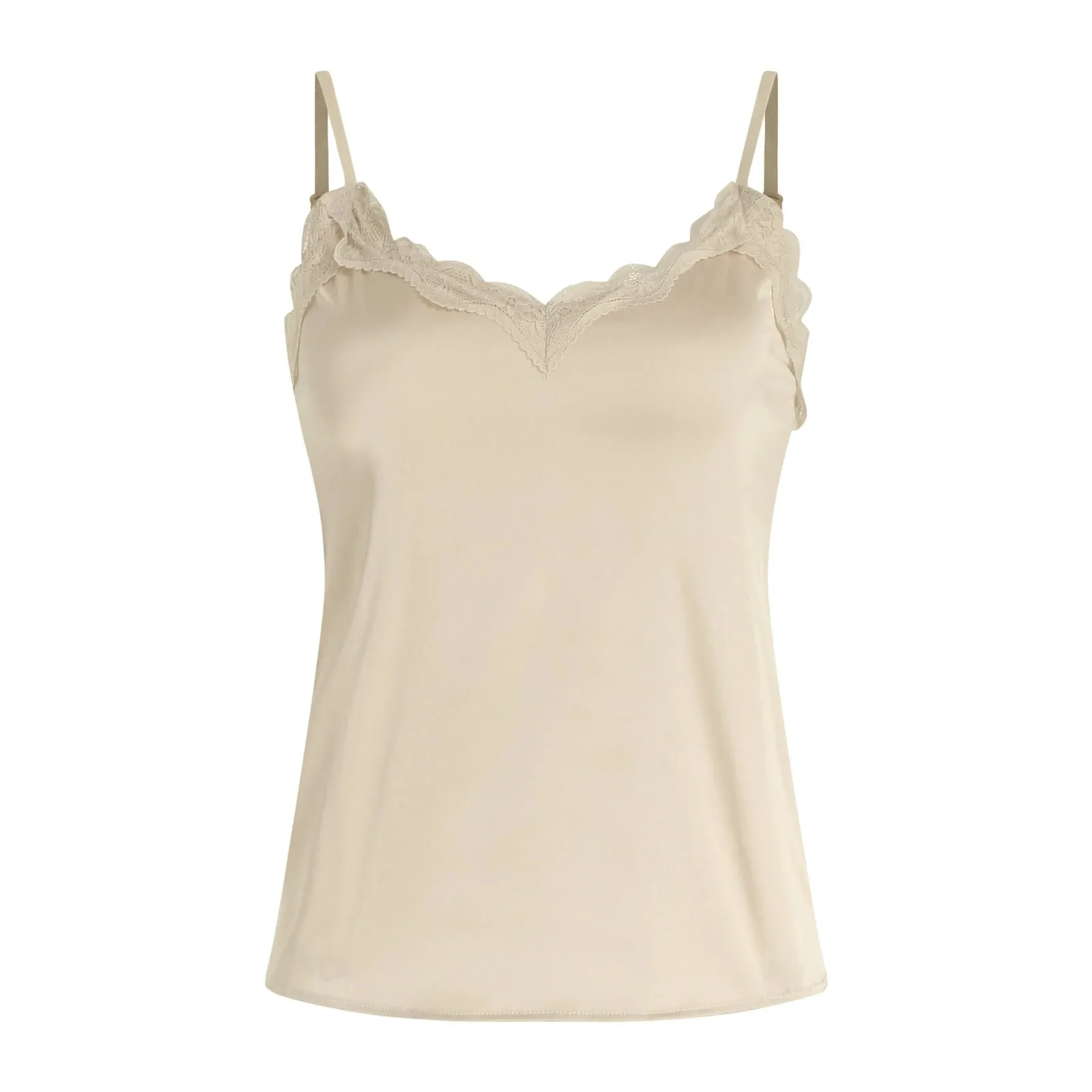 Musim Panas Wanita Satin Tank Tops Lace Trim Patchwork Sutera Selesa Tanpa Lengan Camis Elegan V-Neck Tanpa Belakang Solid Seksi Tops — image 4