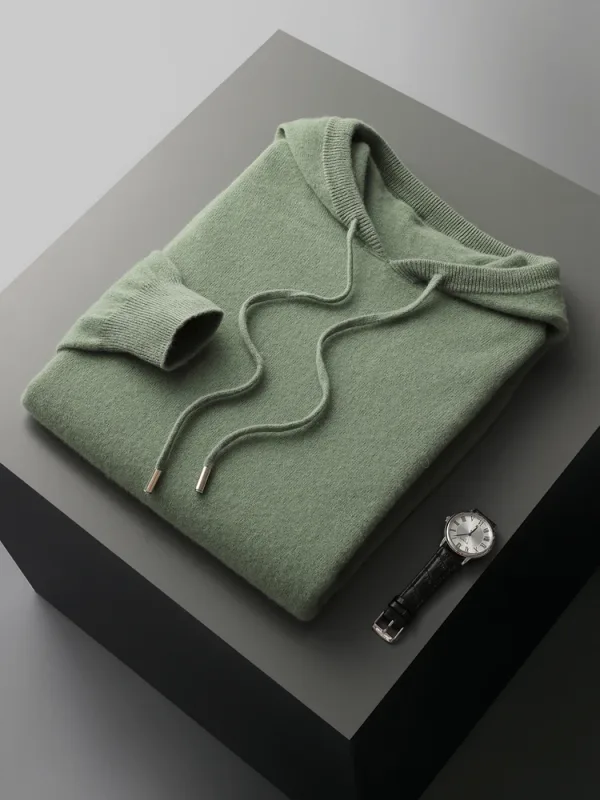 Men's 100% Merino Wool Sweater Hooded Collar Knitted Pullover Sweatshirt Autumn Winter Casual Large Tops Long Sleeved — image 9