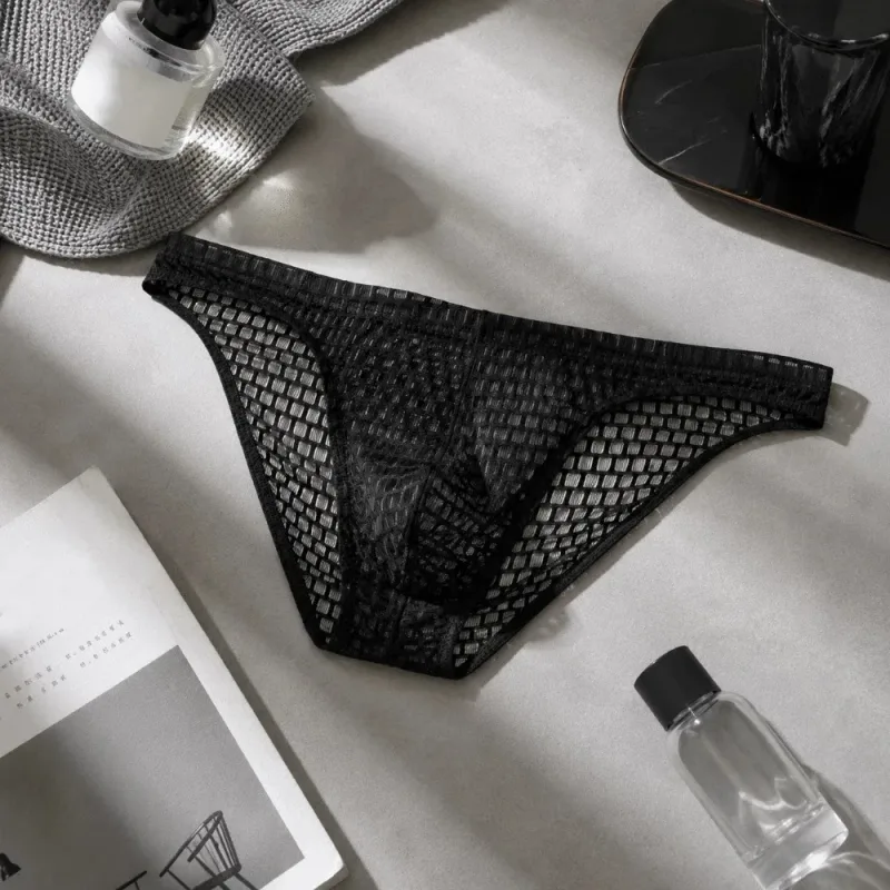 Atmungsaktive Herren-Slips mit niedriger Taille, transparent, ultradünn, aus Eisseide, Unterwäsche, Dessous, Netzhöschen, männlich, bequeme Passform — image 12