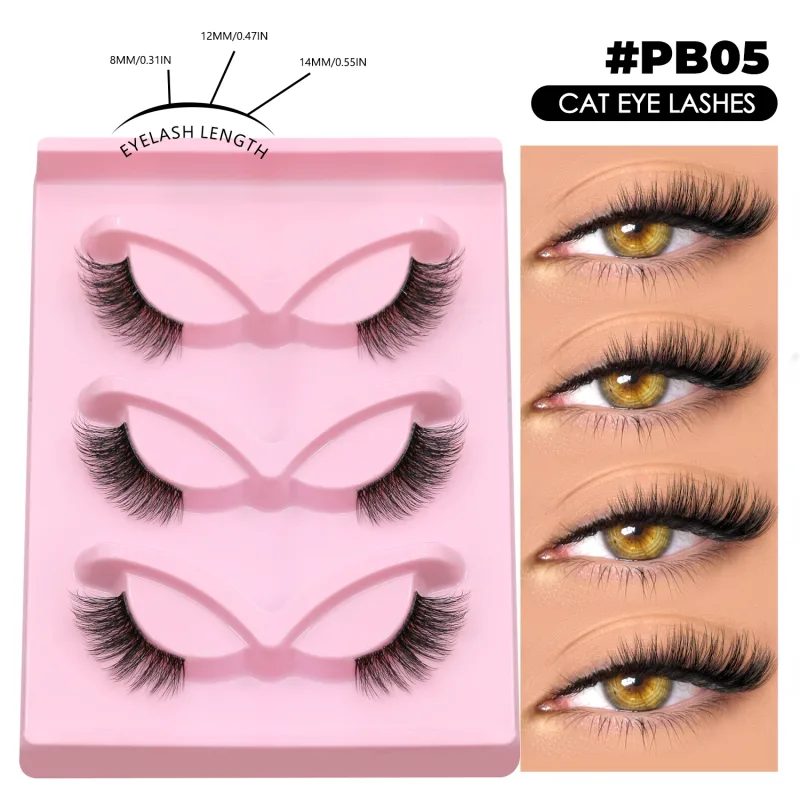 Demi-cils yeux de chat, aspect naturel, Faux cils vaporeux, Faux cils en vison, bande transparente, Faux cils naturels, maquillage