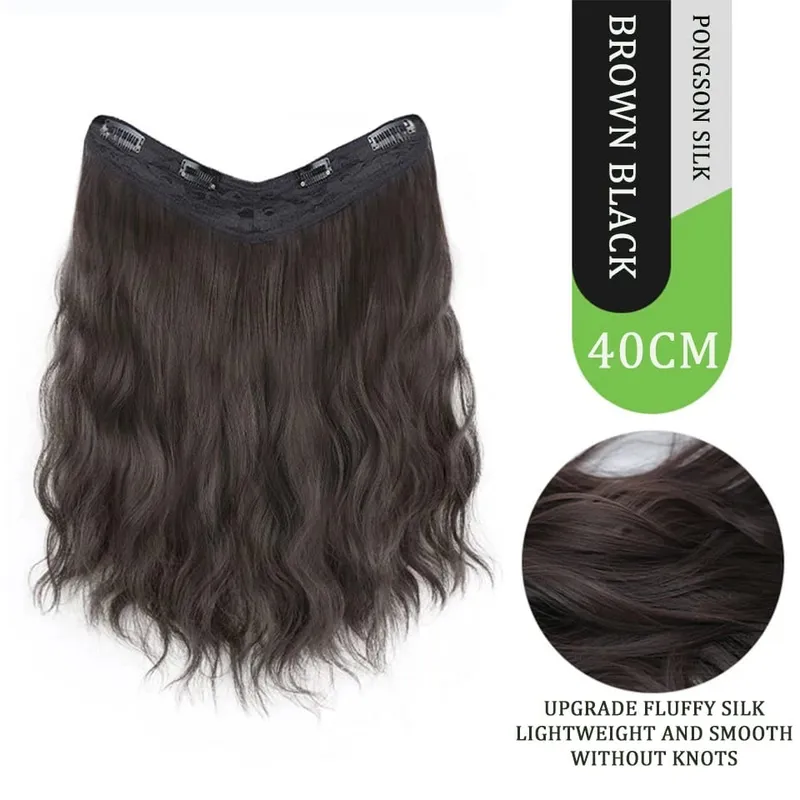 U Part Hair Extensionsสังเคราะห์Curly Waveคลิปในส่วนขยายของผมOne Piece 3/4 Full Headครึ่งวิกผมตรงหนาhairpiece — image 9