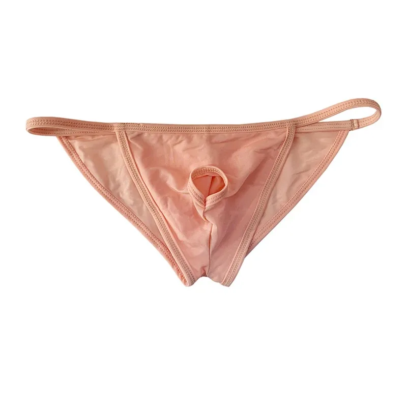 Men's Sexy Briefs Ultrathin Ice Silk Underpants Double Split Bikini Underwear With Holes Personalized U-Convex Design Panties — image 10
