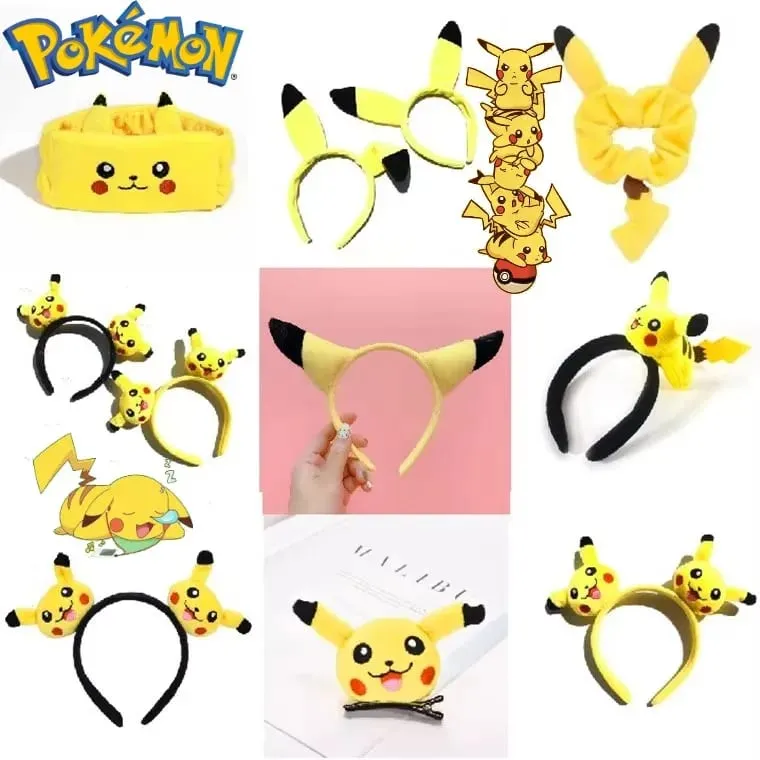 7 รูปแบบ Pikachu น่ารักอุปกรณ์เสริมผม Pokemon Headband Plus ตุ๊กตาแถบคาดศีรษะเชือกผมสายรัดข้อมือ Kawaii ของเล่นเด็กคอสเพลย์ของขวัญ — image 1