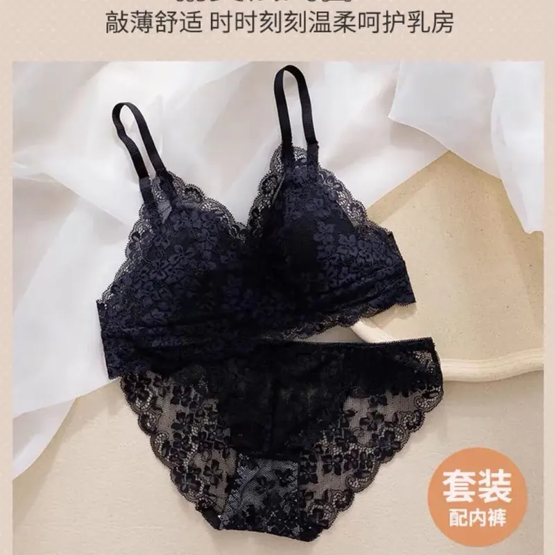 Conjunto de sutiã ultrafino de verão de renda roupa íntima feminina com orelha de coelho conjunto de sutiã triangular — image 10